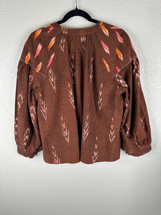World Market Boho Brown Aztec Print Indie Hippie Front Tie Open Top Size Medium - Picture 5 of 7